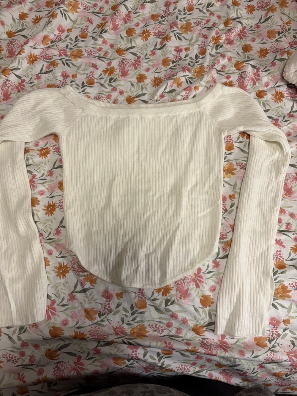 Garage Off-Shoulder Ribbed Cream Women’s Sweater